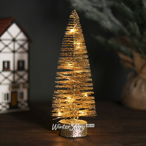 Декоративная светящаяся елочка Chelsea Gold 26 см, 15 теплых белых мини LED ламп, на батарейках (Kaemingk)