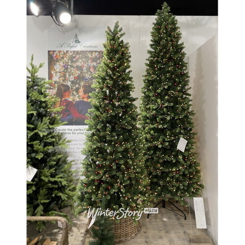 Искусственная стройная елка с гирляндой Джорджия Slim 274 см, 2550 красных/теплых белых LED ламп, ЛИТАЯ + ПВХ (A Perfect Christmas)
