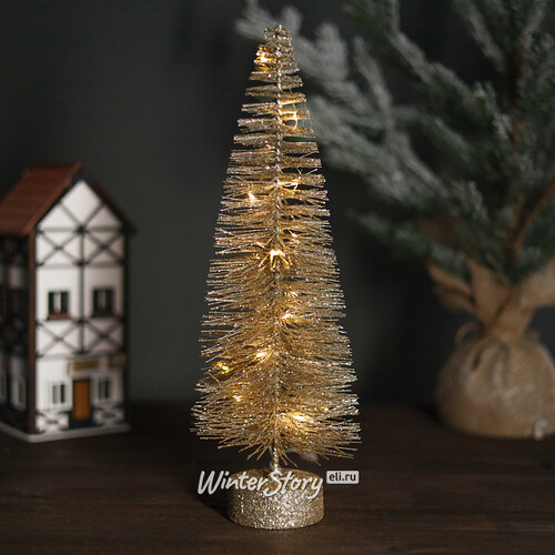 Декоративная светящаяся елочка Chelsea Gold 35 см, 20 теплых белых мини LED ламп, на батарейках (Kaemingk)