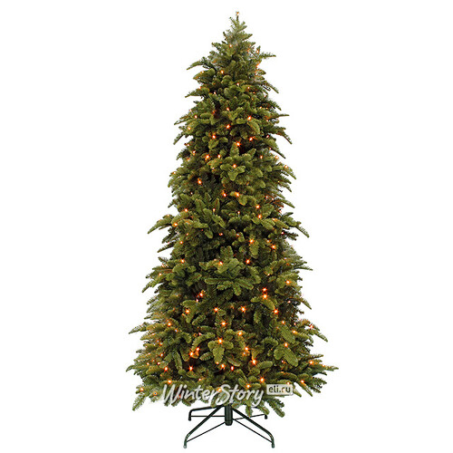 Искусственная елка с лампочками Нормандия Стройная 185 см, 184 теплые белые лампы, ЛИТАЯ + ПВХ (Triumph Tree)