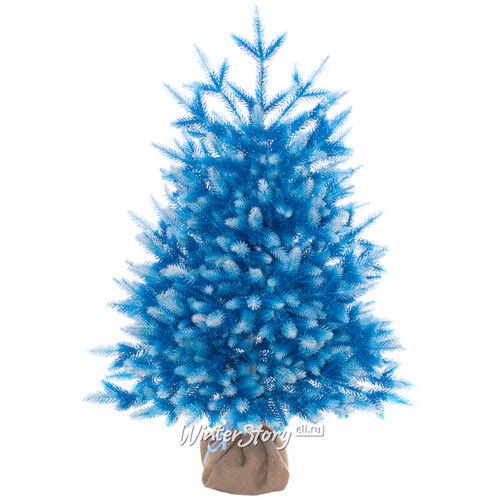 Настольная синяя елка в мешочке Сапфир 80 см с белыми кончиками, ЛИТАЯ 100% (Царь Елка)