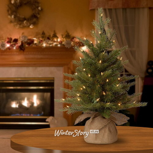 Настольная елка с лампочками Нордик в мешочке 61 см, 35 теплых белых ламп на батарейках, ЛИТАЯ + ПВХ (National Tree Company)