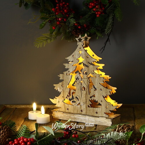 Новогодний светильник Ёлочка - Свет горящих свечей 24*22 см, батарейки (Sigro)