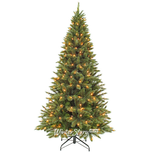 Искусственная елка с лампочками Лесная Красавица Стройная 185 см, 168 теплых белых ламп, ЛЕСКА + ПВХ (Triumph Tree)
