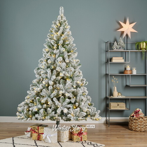 Искусственная елка с гирляндой Империал заснеженная 150 см, 170 теплых белых LED ламп, ПВХ (Kaemingk)