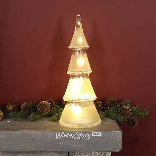 Новогодний светильник Елочка Люкке 23 см, 10 тёплых белых LED ламп, на батарейках, стекло (Peha)