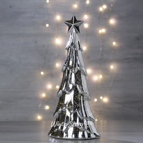 Новогодний светильник Космо Silver - Елочка Стеллар 36 см на батарейках, 15 LED ламп (Peha)