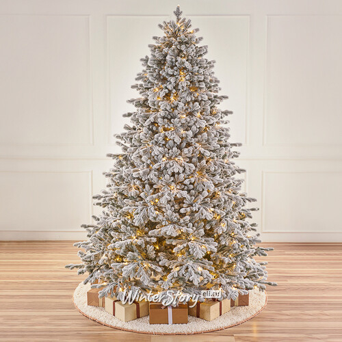 Искусственная елка с гирляндой Византийская заснеженная 210 см, 460 теплых белых ламп, ЛИТАЯ 100% (Max Christmas)