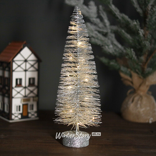 Декоративная светящаяся елочка Chelsea Silver 35 см, 20 теплых белых мини LED ламп, на батарейках (Kaemingk)