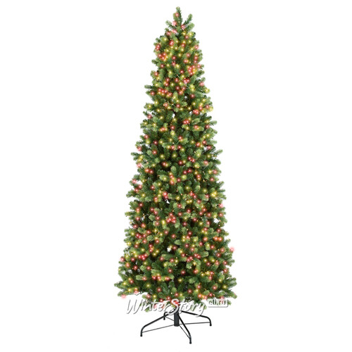 Искусственная стройная елка с гирляндой Джорджия Slim 228 см, 2000 красных/теплых белых ламп, ЛИТАЯ + ПВХ (A Perfect Christmas)