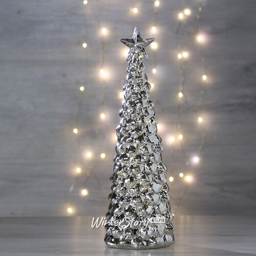 Новогодний светильник Космо Silver - Елочка Ларсен 26 см на батарейках, 10 LED ламп (Peha)