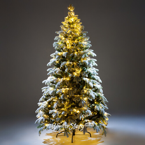 Искусственная елка с гирляндой Власта заснеженная 180 см, 500 разноцветных/теплых белых LED ламп, контроллер, ЛИТАЯ + ПВХ (Crystal Trees)