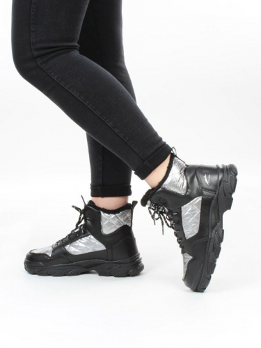 2222-3 BLACK Ботинки зимние женские (искусственные материалы)