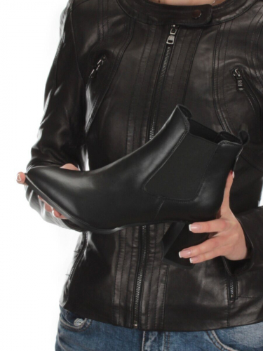 01-PCT169-1 BLACK Ботинки Челси демисезонные женские (натуральная кожа, байка)