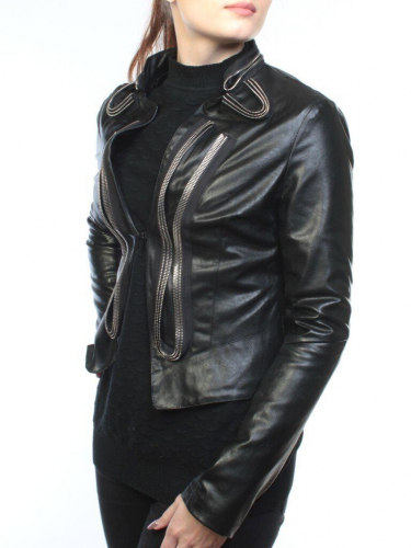 C085 BLACK Куртка женская демисезонная (искусственная кожа) размер M (44российский)
