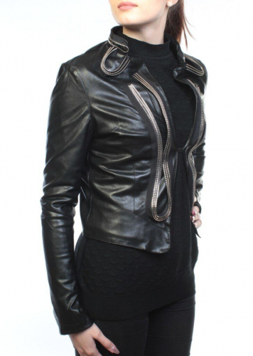 C085 BLACK Куртка женская демисезонная (искусственная кожа) размер M (44российский)