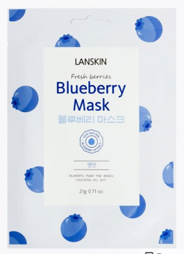 [LANSKIN] Маска для лица тканевая ГОЛУБИКА Fresh Berries Blueberry Mask, 21 гр