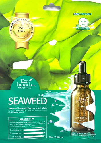 [ECO BRANCH] Маска для лица тканевая МОРСКИЕ ВОДОРОСЛИ ампульная Seaweed Ampoule Essence Sheet Mask, 25 мл