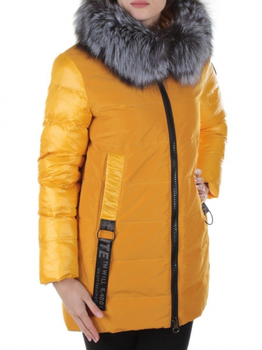 8186 YELLOW Пальто женское с натуральным мехом Jarius размер XL - 48 российский