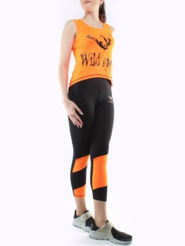 1166 ORANGE/BLACK Спортивный костюм для фитнеса женский (90% вискоза, 10% лайкра) размер M/L - 44/46 российский