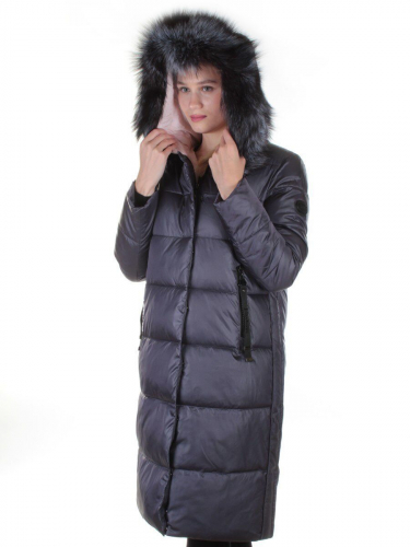 8226 GRAY/VIOLET Пальто женское с натуральным мехом Jarius размер S - 42 российский