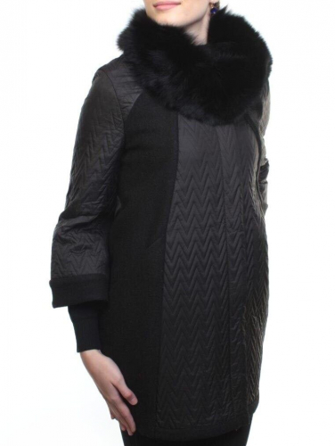 A16002 BLACK Пальто демисезонное женское (синтепон 100 гр., натуральный мех лисицы) размер 42