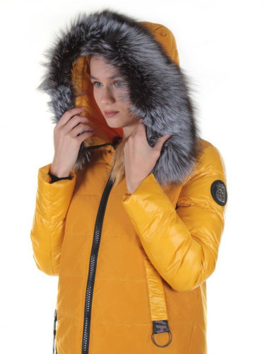 8186 YELLOW Пальто женское с натуральным мехом Jarius размер XL - 48 российский