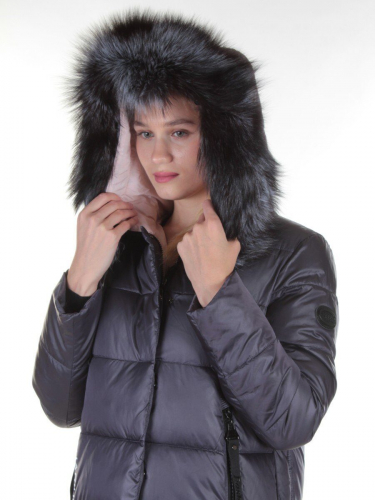 8226 GRAY/VIOLET Пальто женское с натуральным мехом Jarius размер S - 42 российский