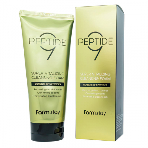 Омолаживающая очищающая пенка с комплексом из 9 пептидов FarmStay Peptide9 Super Vitalizing Cleansing Foam 180ml (Корея)