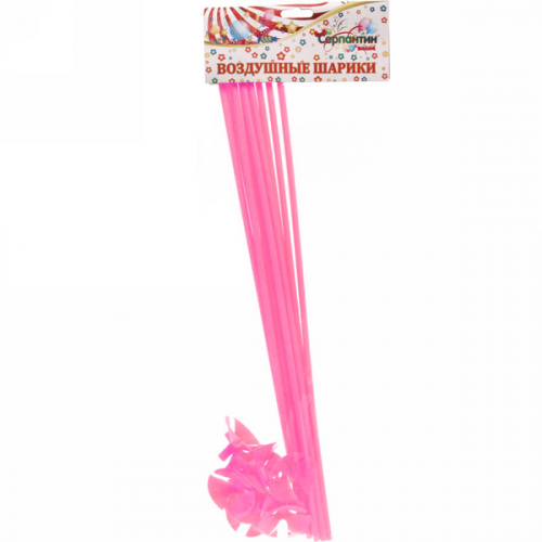 Набор палочек для шариков воздушных с держателем, 42 см (10 шт), розовый