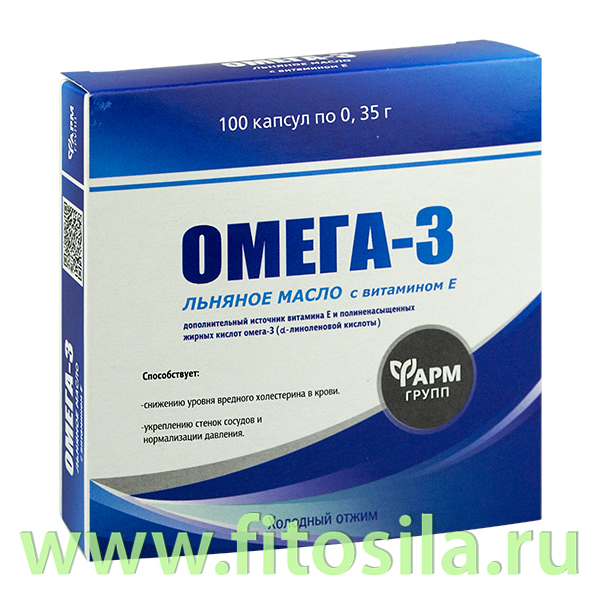 Омега-3, льняное масло с витамином Е, капс 350 мг № 100 БАД