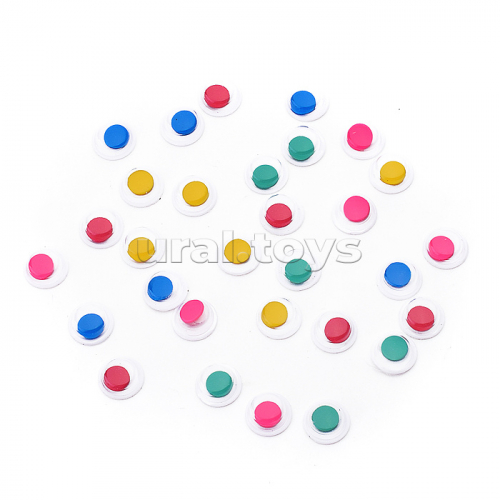 Глазки декоративные круглые пластиковые, самоклеящиеся, цвет ассорти 30шт, 7 мм в пластиковом пакете с блистерным подвесом
