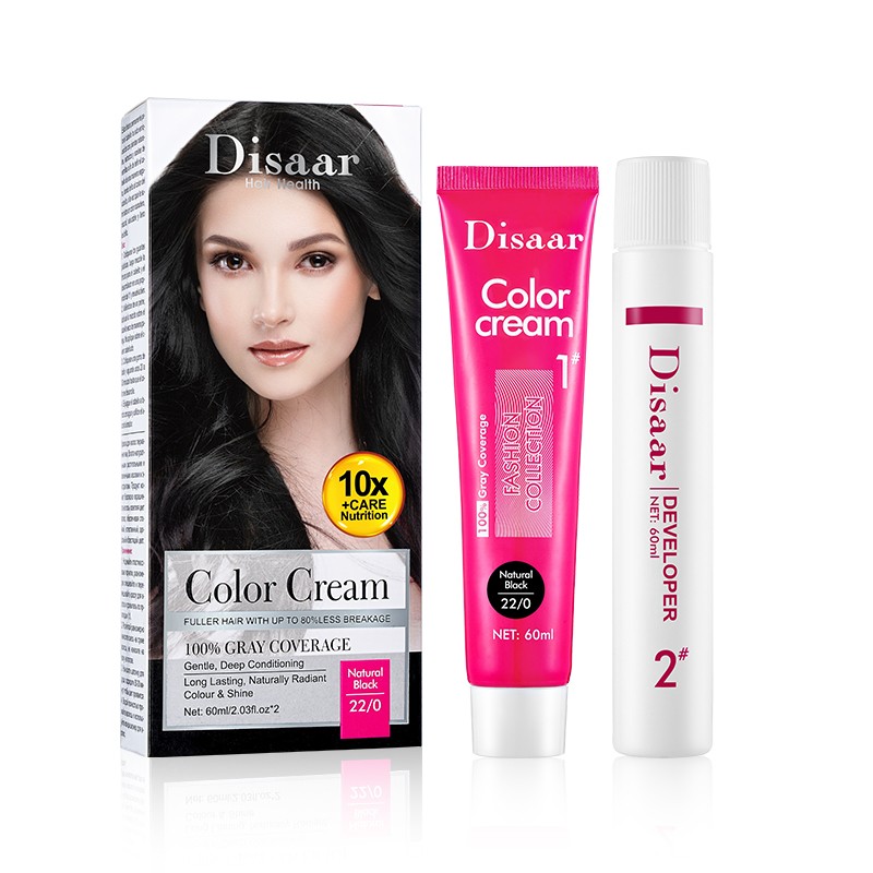 DISAAR Краска для волос COLOR CREAM № 22/0 Natural Black 60мл*2 (DS-5171) (3588)