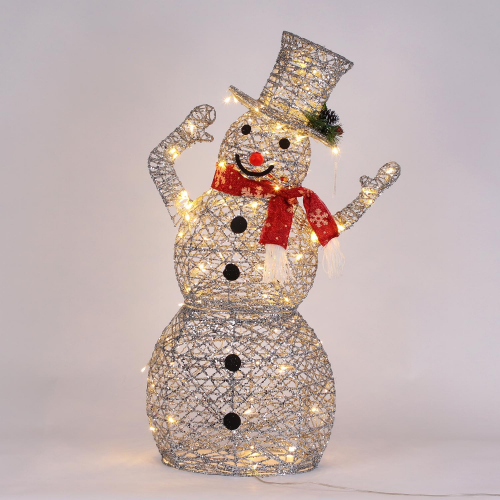 Новогодняя декорация снеговик с подсветкой 100 см серебряный