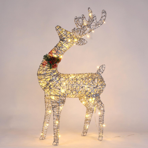 Новогодняя декорация олень с подсветкой 80 см серебряный