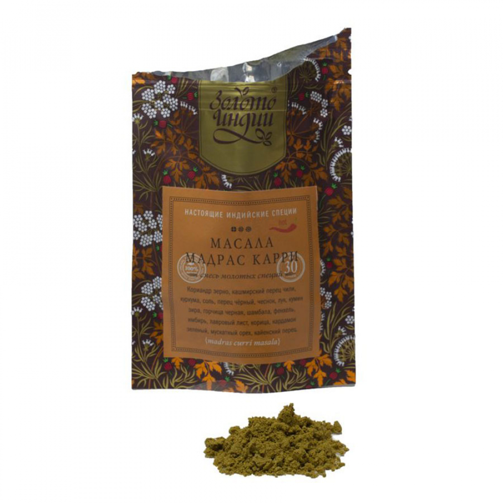 ЗОЛОТО ИНДИИ Madras Carri Masala Смесь специй Карри Мадрас Масала молотые 30г
