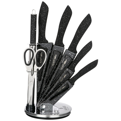 Набор ножей 8 предметов с ножницами и мусатом на пластиковой подставке, 911-622 арт. 911-622