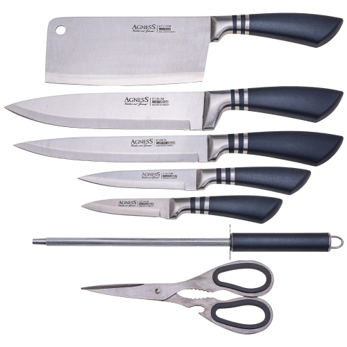Набор ножей 8 предметов с ножницами и мусатом на пластиковой подставке, 911-642 арт. 911-642
