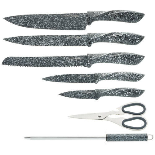 Набор ножей 8 предметов с ножницами и мусатом на пластиковой подставке 