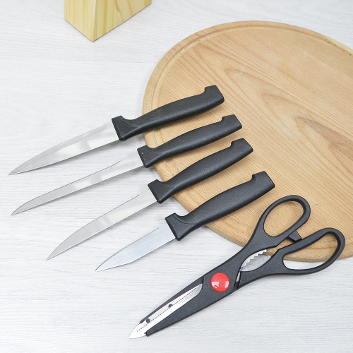 Набор ножей 5 предметов с ножницами на деревянной подставке арт. 803103