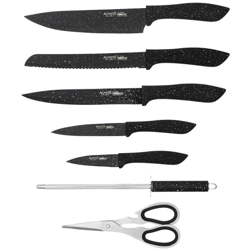 Набор ножей 8 предметов с ножницами и мусатом на пластиковой подставке, 911-622 арт. 911-622