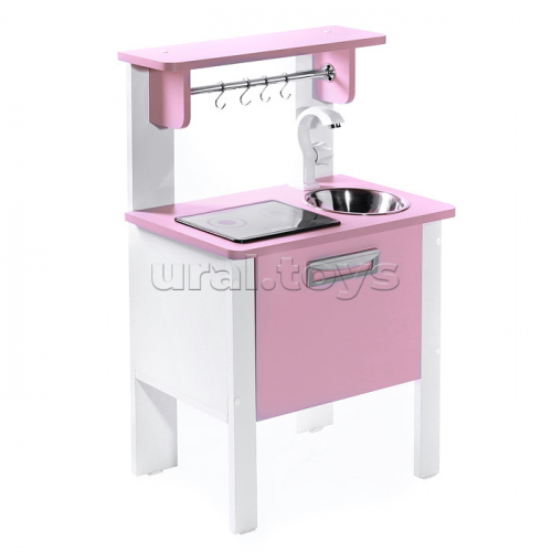 Детская кухня, Элегантс с интерактивной плитой (со светом, звуком) белый корпус, белый корпус, розовые фасады