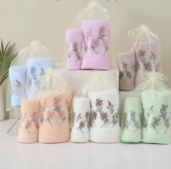 Набор полотенец микрофибра 98 - 768 ЦВЕТОК С КОЛОСКОМ 2 пр р-р 70х140 и 35х75 - розовый