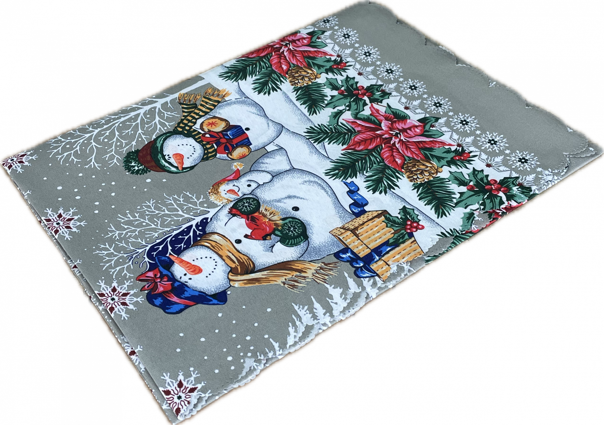 Скатерть тефлоновая 1960 С НОВЫМ ГОДОМ СНЕГОВИЧКИ В ЛЕСУ - бежевый
