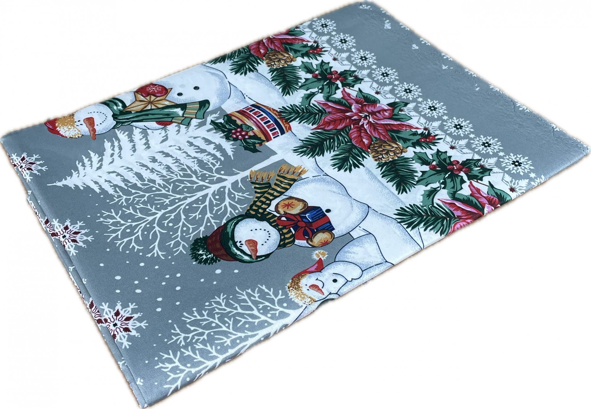 Скатерть тефлоновая 1960 С НОВЫМ ГОДОМ СНЕГОВИЧКИ В ЛЕСУ - серый