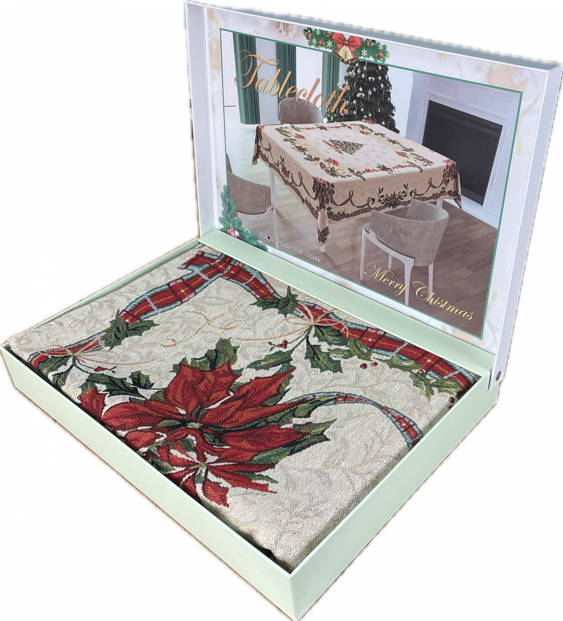 Скатерть гобеленовая с люриксом в подарочной коробке ЕЛОЧКА р-р 140х220