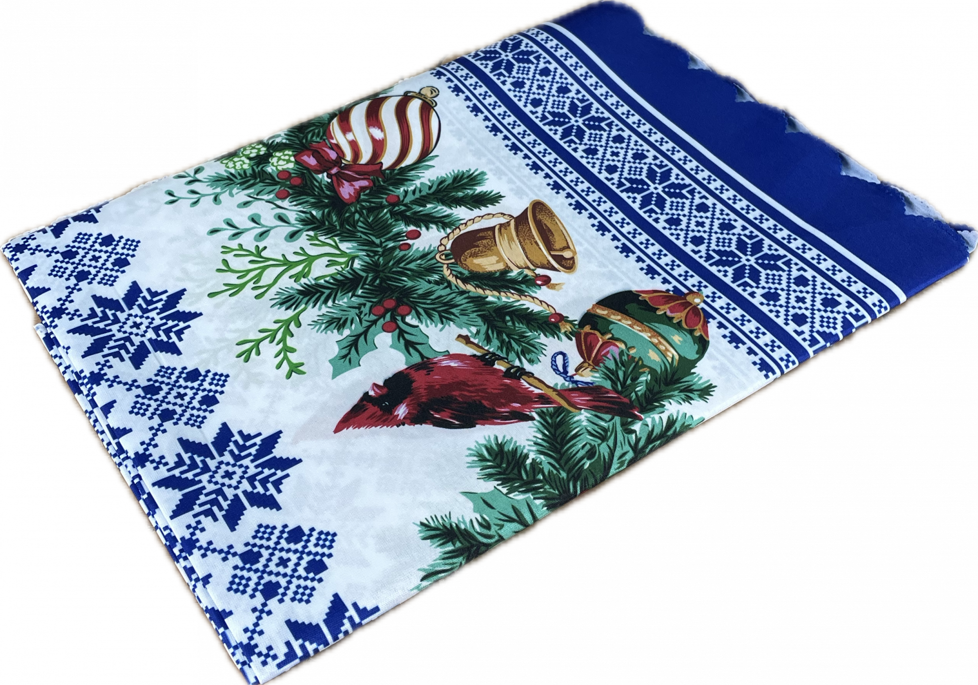 Скатерть тефлоновая 1960 С НОВЫМ ГОДОМ ЕЛОВЫЕ ИГРУШКИ - синий