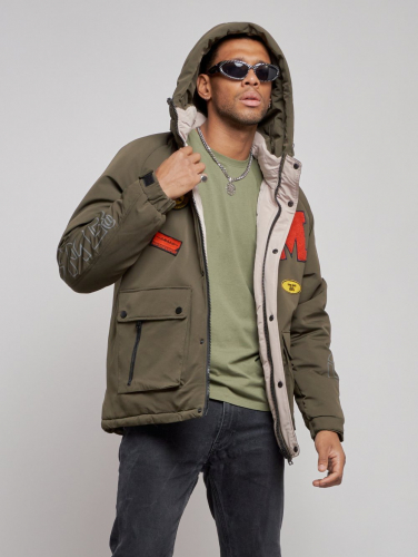 Куртка мужская зимняя с капюшоном молодежная цвета хаки 88915Kh