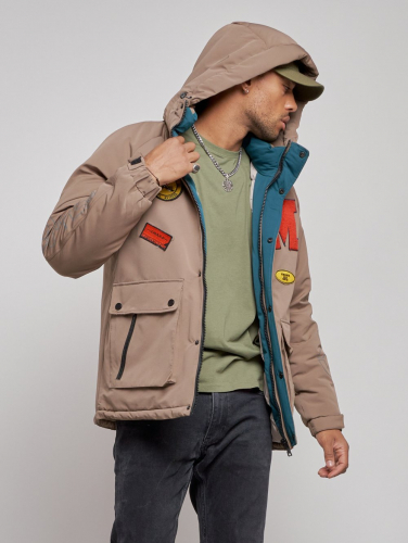 Куртка мужская зимняя с капюшоном молодежная коричневого цвета 88915K
