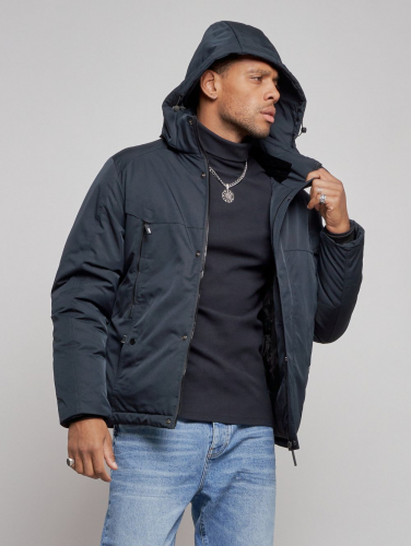 Куртка мужская зимняя с капюшоном спортивная великан темно-синего цвета 8332TS